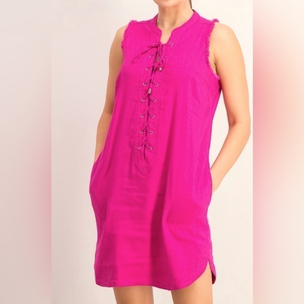 Trina Turk x INC Linen Lace-Up Sleeveless Dress Size Medium